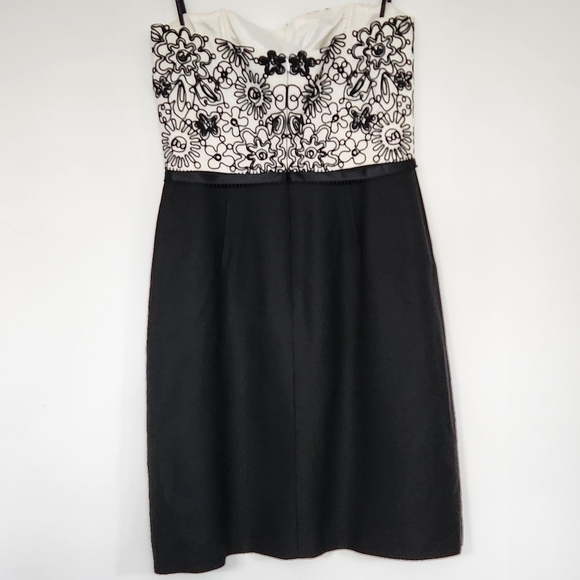 David Meister Strapless Embroidered Black White Dress Size 8 - Picture 8 of 10